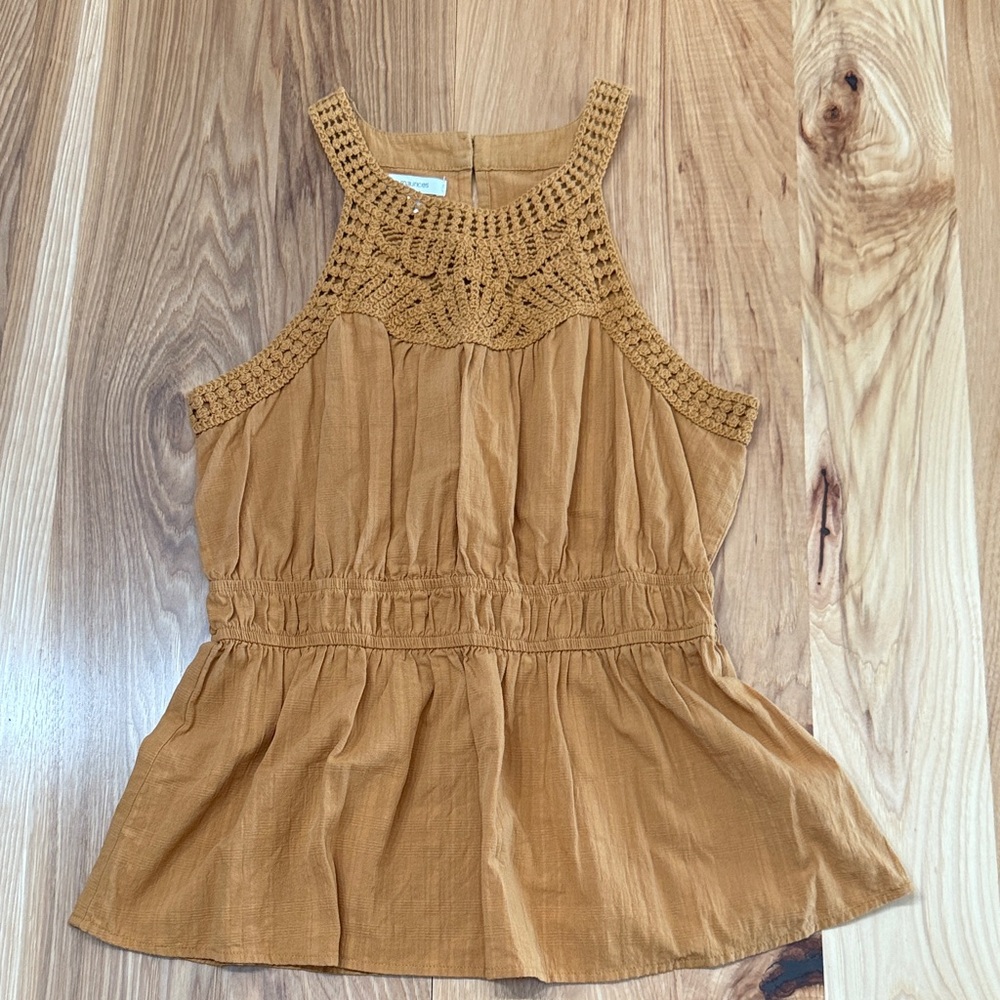 Maurices Mustard Sleeveless Crochet Blouse